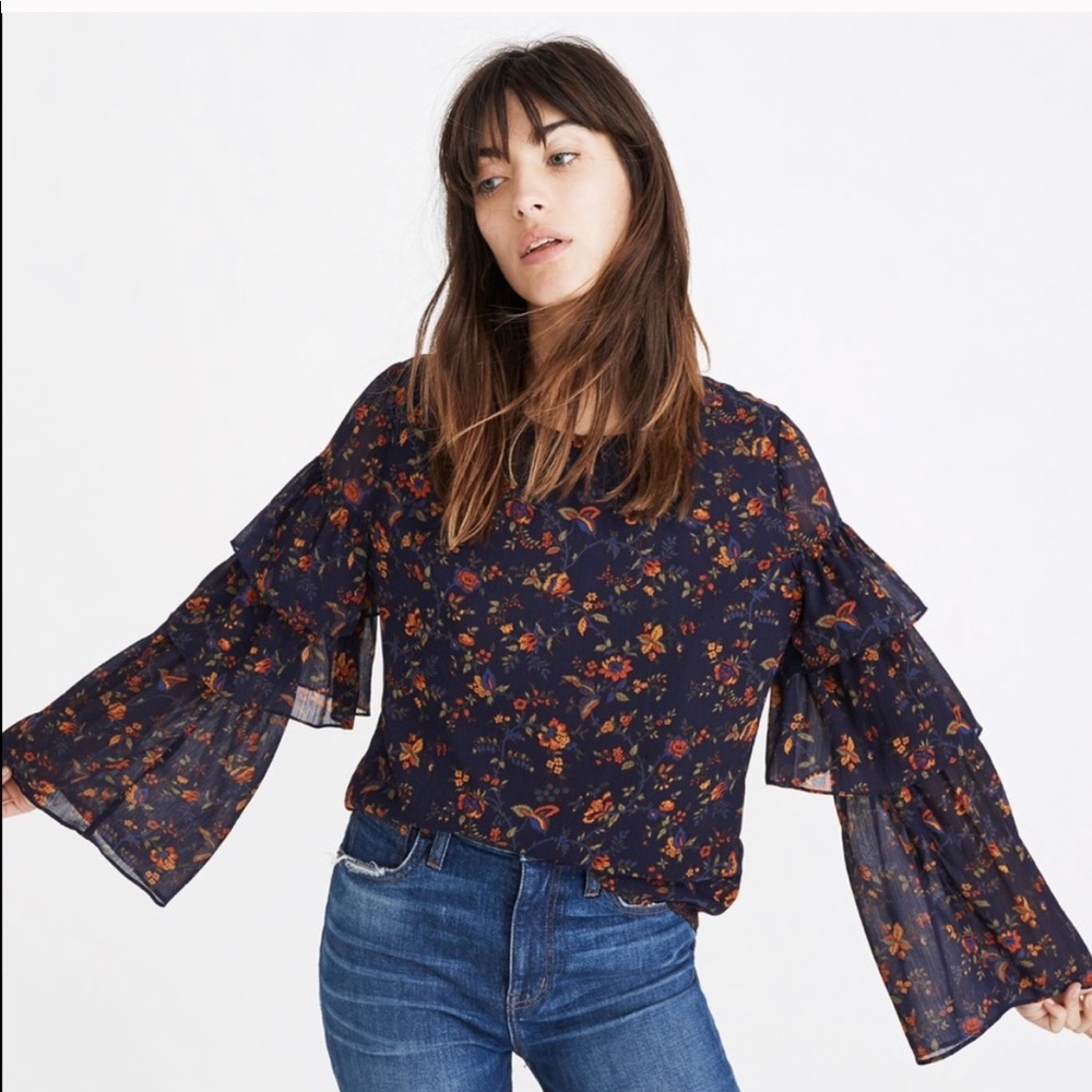 Madewell Ruffle Sleeve Top in Climbing Vine